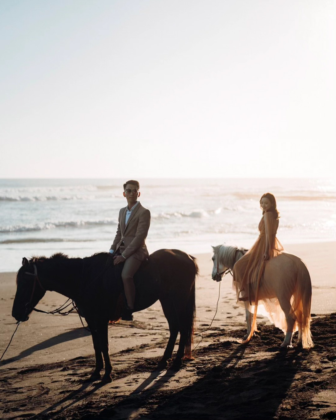 Beach photoshoot on the Bali coastline at golden hour